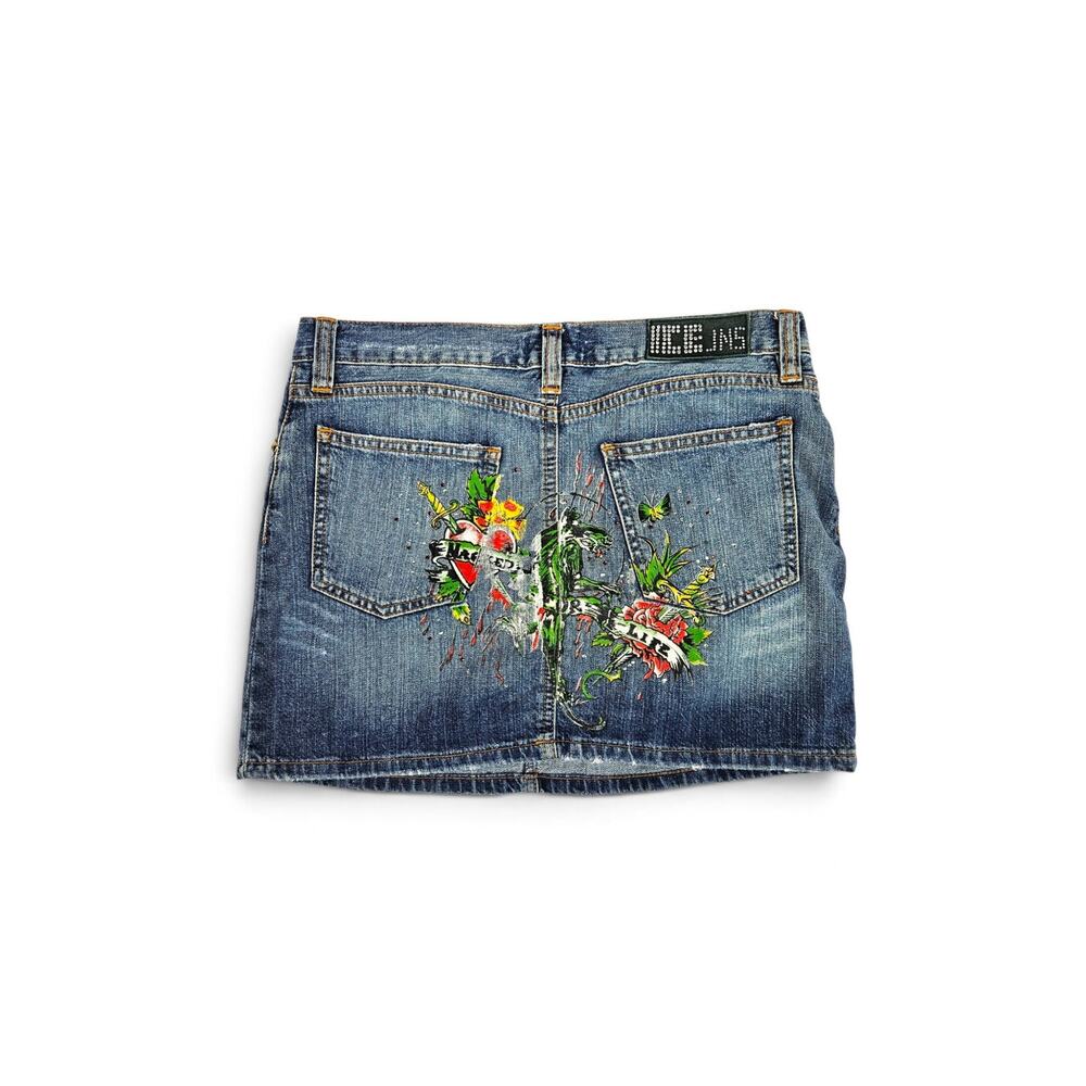 Y2k Iceberg Denim Mini Skirt Graphic Print Detail - Size Small